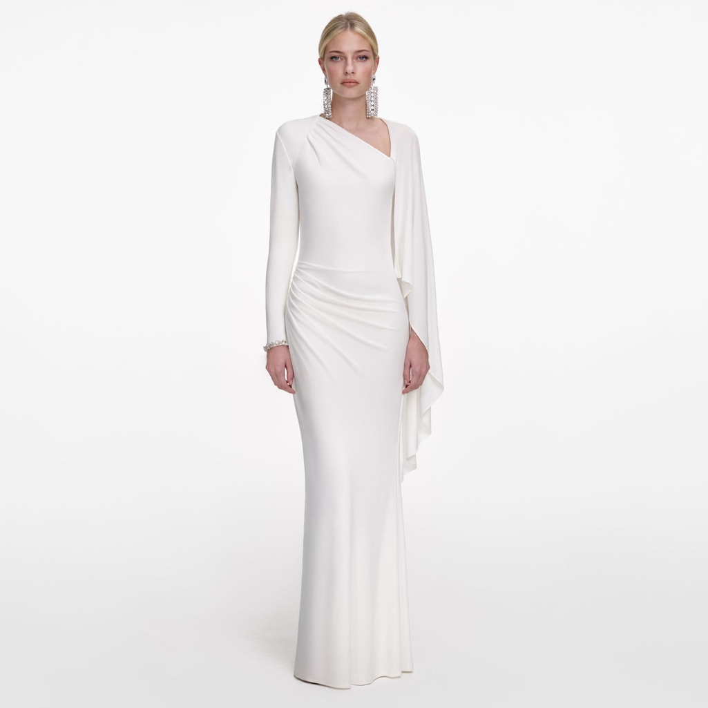 Self-Portrait Nwot White Jersey Drape Maxi Dress